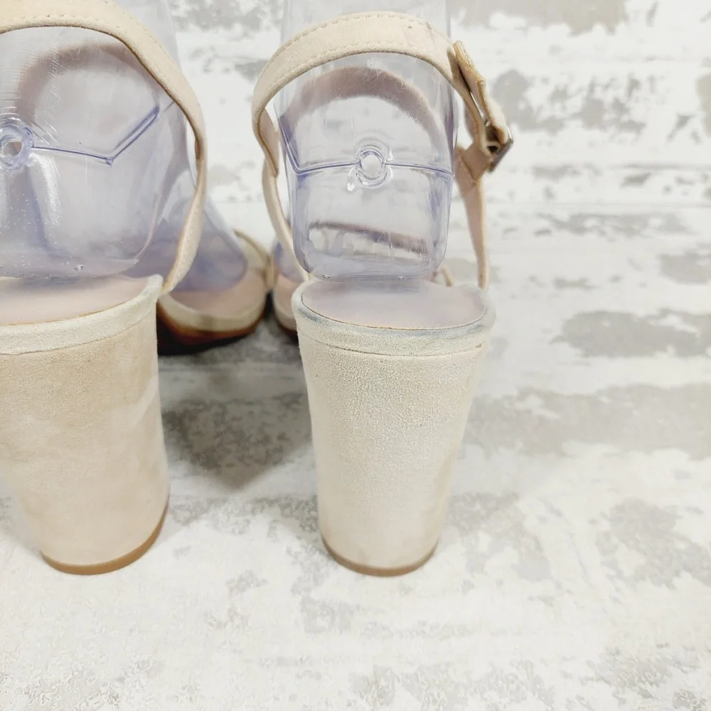 NEW BP. Lula Block Heel Slingback Suede Leather Beige Sandals i591